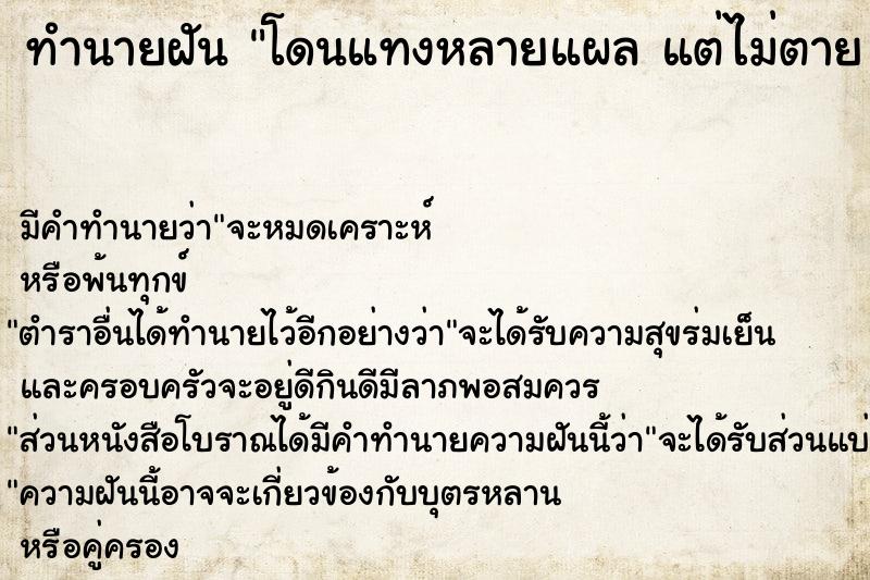 ทำนายฝันทำนายฝันโดนแทงหลายแผลแต่ไม่ตายคนที่แทงเราไม่รุ้จักเลย